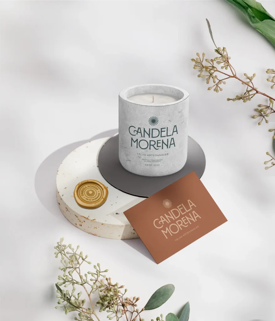 Piezas de packaging de Candela Morena con paleta cálida